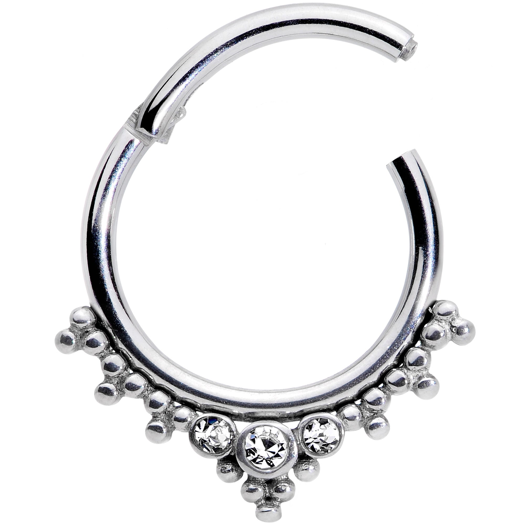 16G 3/8 Clear CZ Gem Triad Hinged Segment Ring