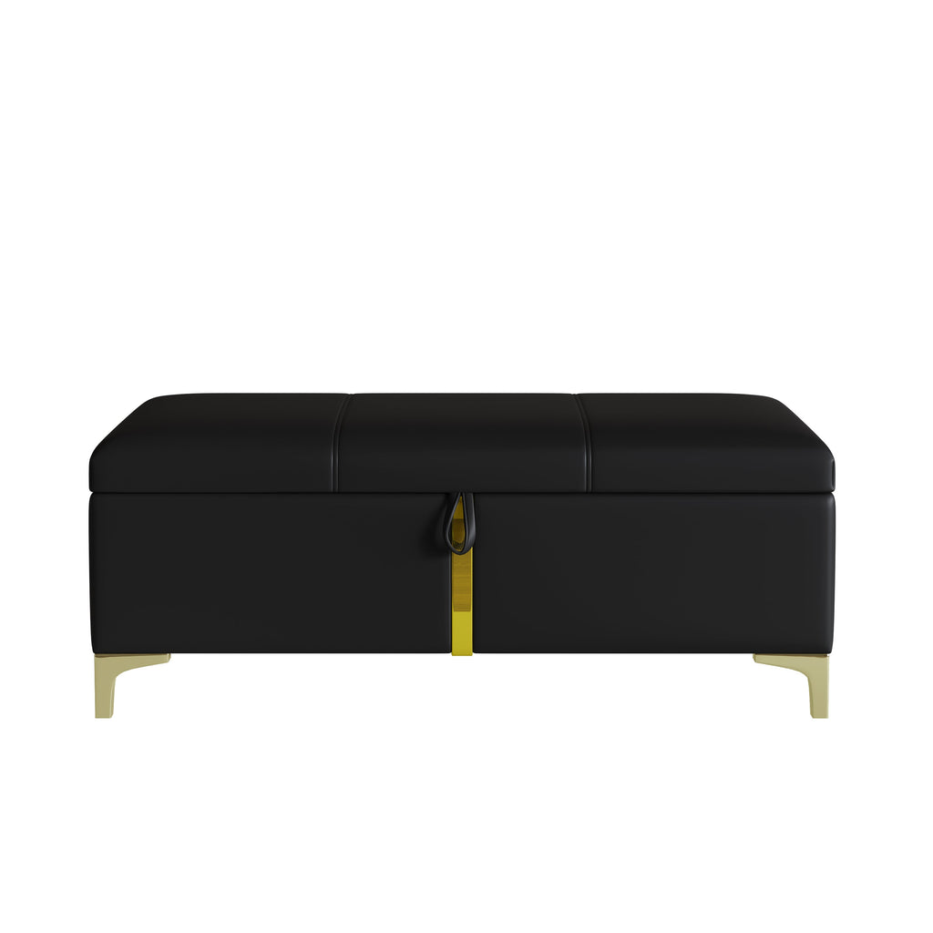 2-Pieces Bedroom Sets,Queen Size Upholstered Platform Bed with Hydraulic Storage System,Storage Ottoman with Metal Legs,Black(Old SKU:N733S207778B)