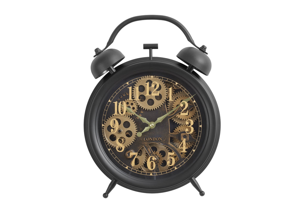 Clocks, 12' Round, Gear Mechanism, Table Clock, Brown, Transitional