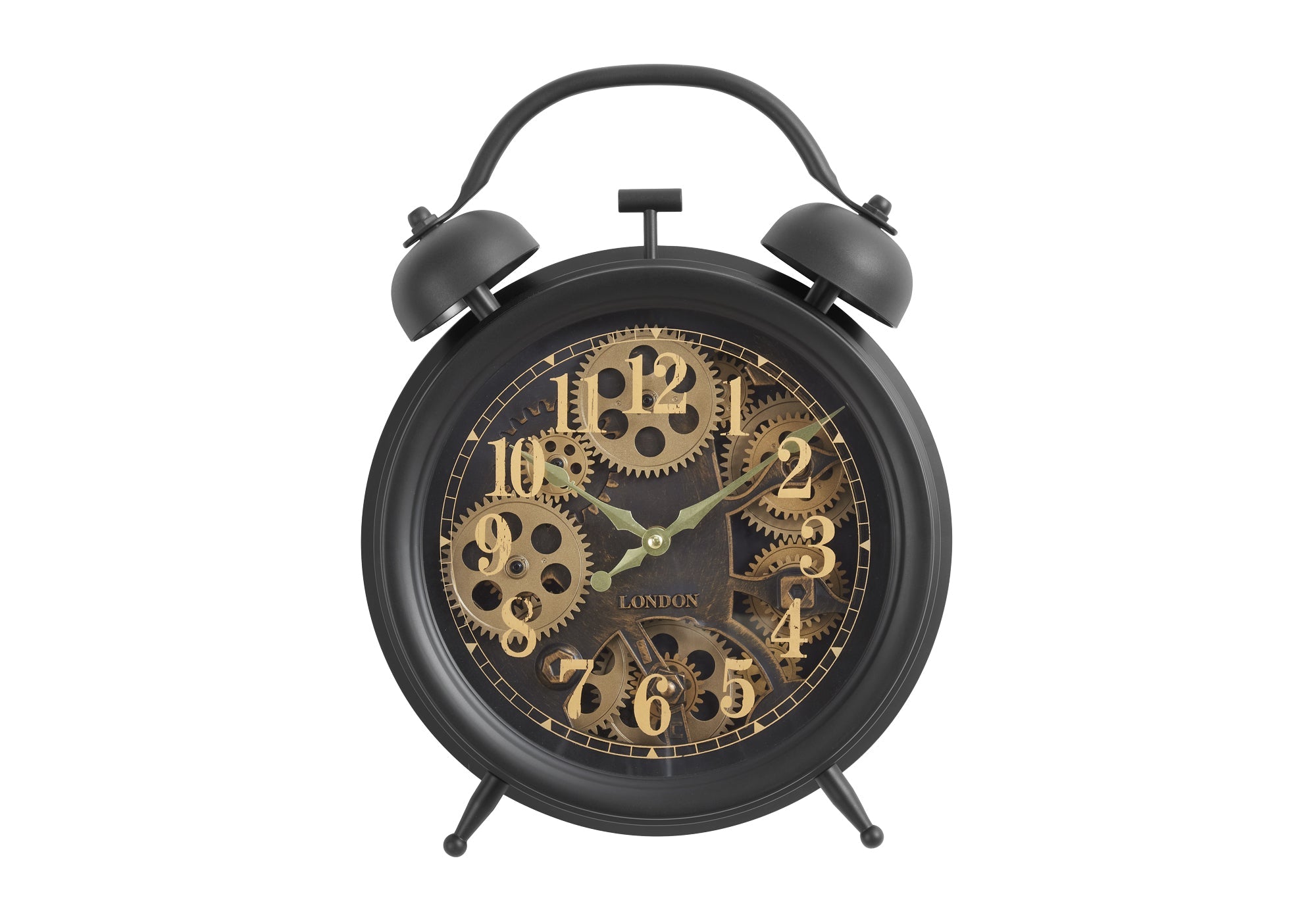 Clocks, 12' Round, Gear Mechanism, Table Clock, Brown, Transitional