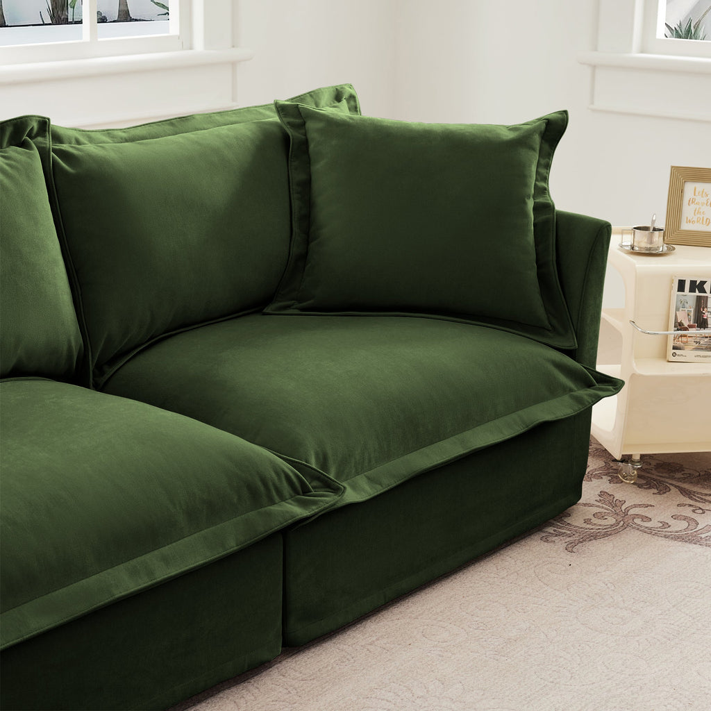 Living Room Sofa Slipcovered Sofa 3 Seater Sofa With 3 Ottomans, Oversized 3-Seat Sleeper Sofa Bed Home Theater Sofa,  Chenille, Green