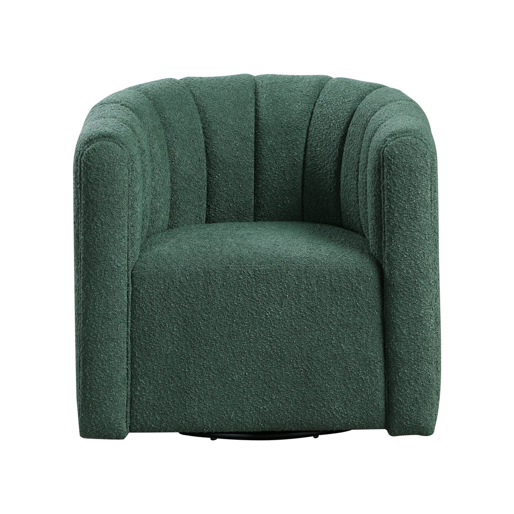 Modern Contemporary Swivel Chair with Ottoman Green Boucle Fabric Upholstery Solid Wood Living Room Furniture