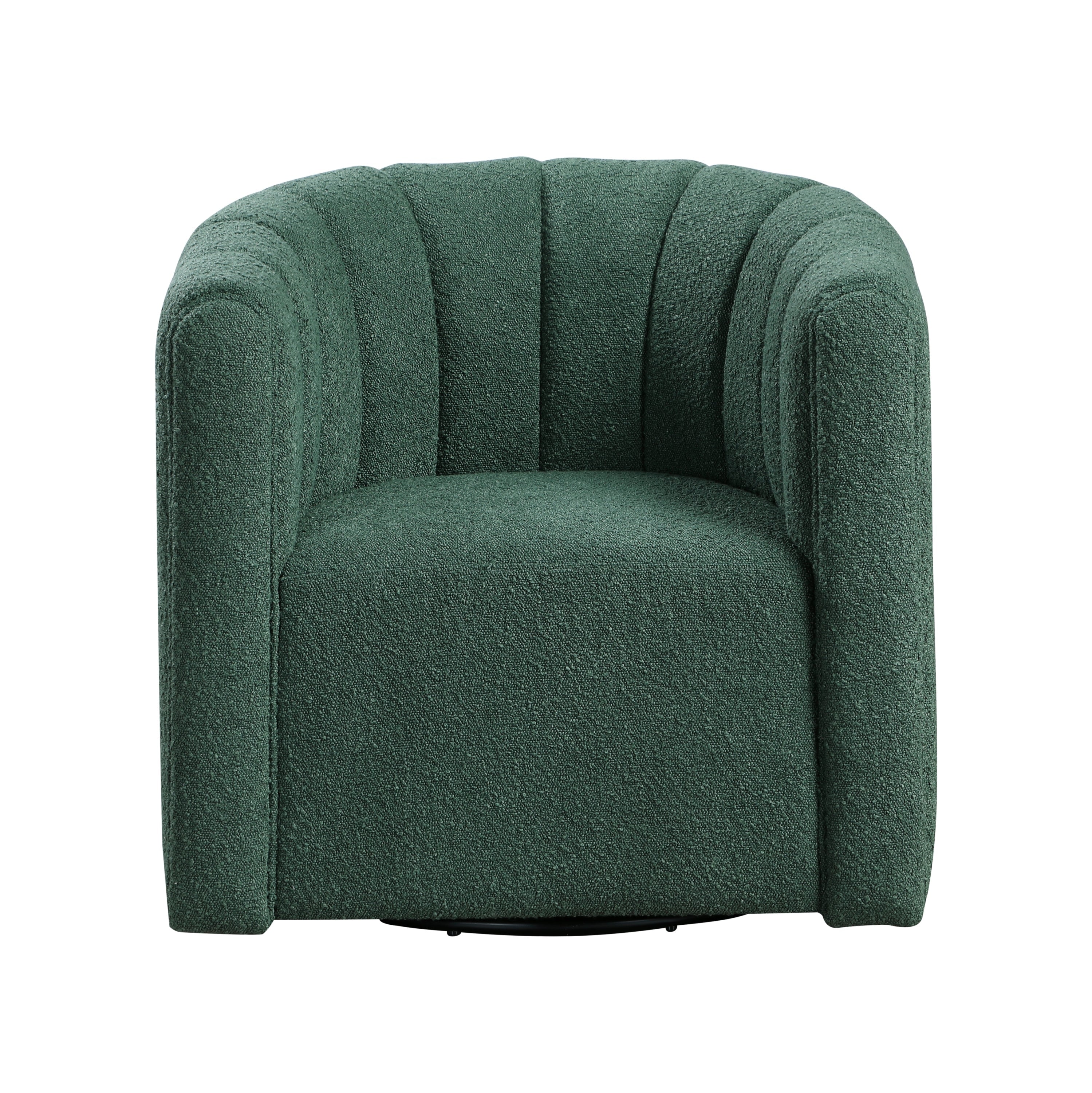 Modern Contemporary Swivel Chair with Ottoman Green Boucle Fabric Upholstery Solid Wood Living Room Furniture