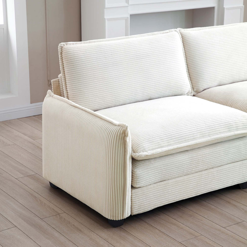 Modern Living Room Sofa 3 Pieces Set, Two 2-Seater Sofas and One 3-Seater Sofas, Upholstery Large Deep Seat Sofa with sofat Cushion and Pillowss, Beige Corduroy