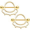 14G 9/16 Gold Tone Outer Space UFO Nipple Shield Set