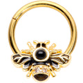 16G 3/8 Clear Gem Gold Tone Insect Bee Hinged Segment Ring