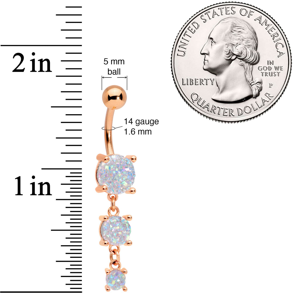 White Gem Rose Gold Tone Triple Drop Dangle Belly Ring
