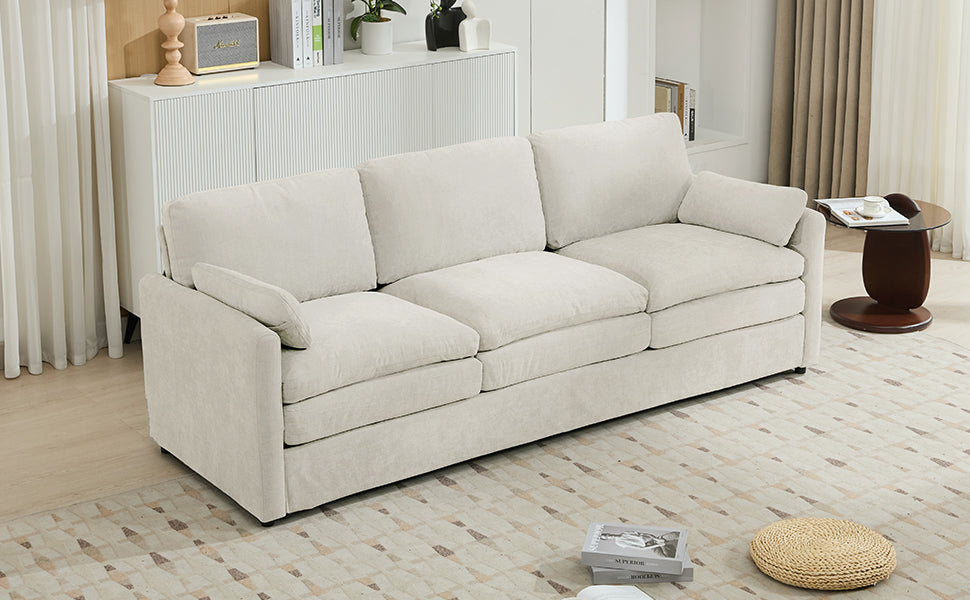 89'  Cozy Upholstered 3-seater Sofa Oversized Comfy Cloud Sofa Double Cushion 3-seater Sofa Plush Cushion Sofa Couch for Living Room, Beige