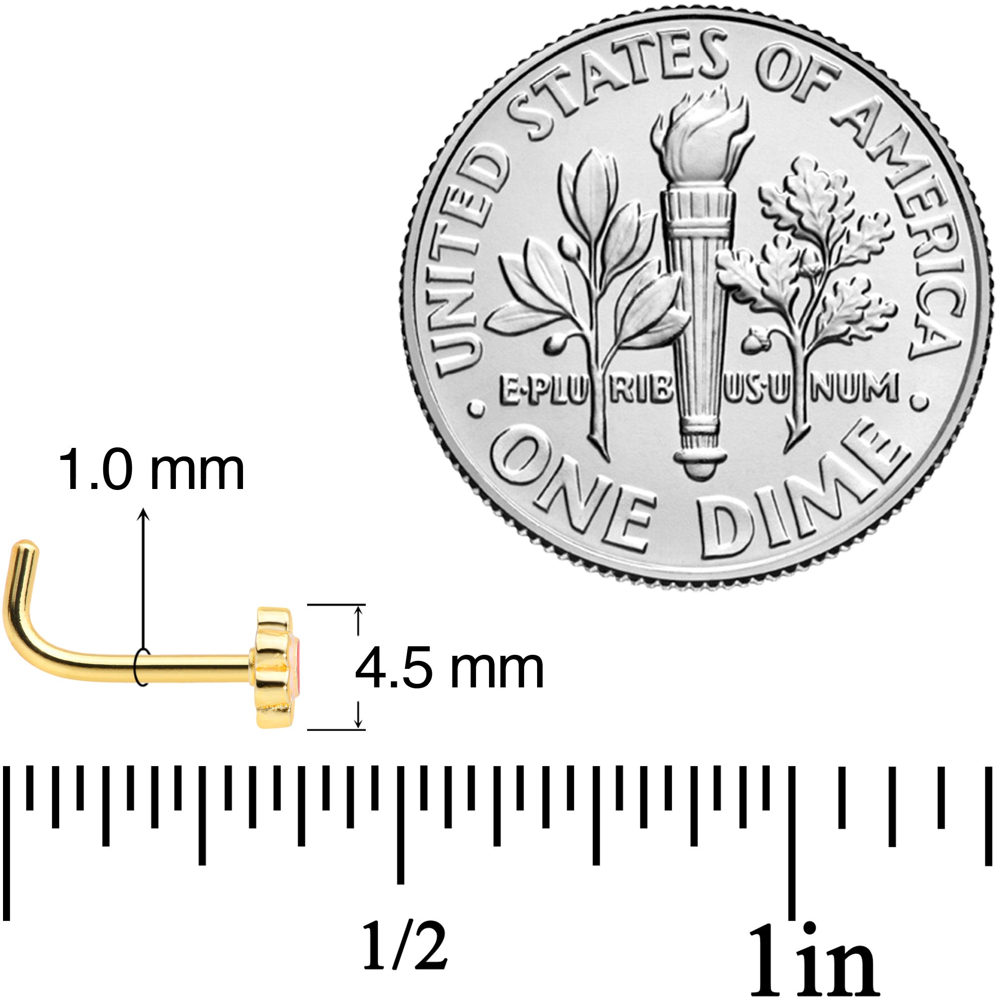 18G 5/16 Gold Tone Spring Flower L Shaped Nose Ring