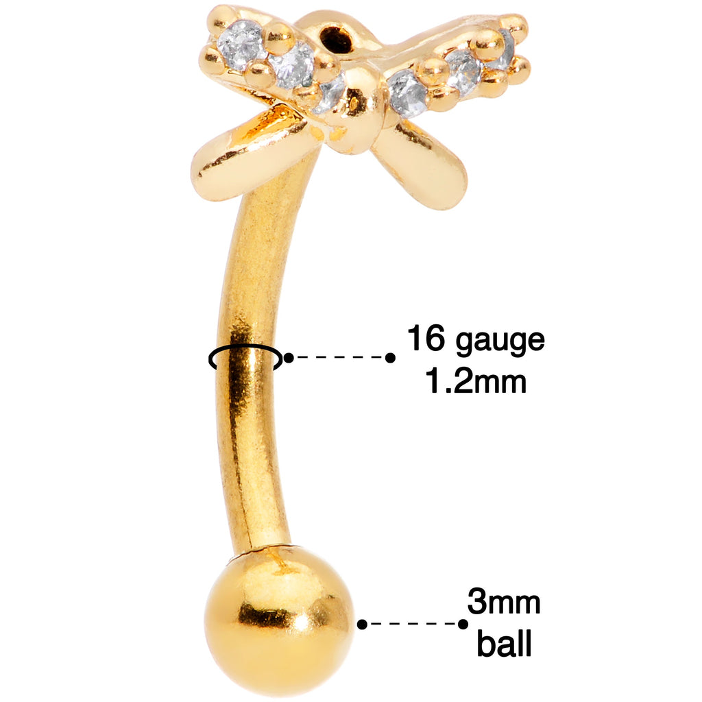 16G 5/16 Clear Gem Gold Tone Ribbon Bow Curved Eyebrow Ring