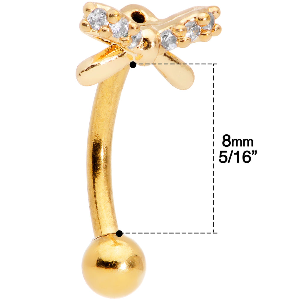 16G 5/16 Clear Gem Gold Tone Ribbon Bow Curved Eyebrow Ring
