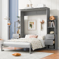 Queen Size Murphy Bed Wall Bed with Shelves, Drawers and Lights,Gray(OLD SKU:LP000566AAE-1)