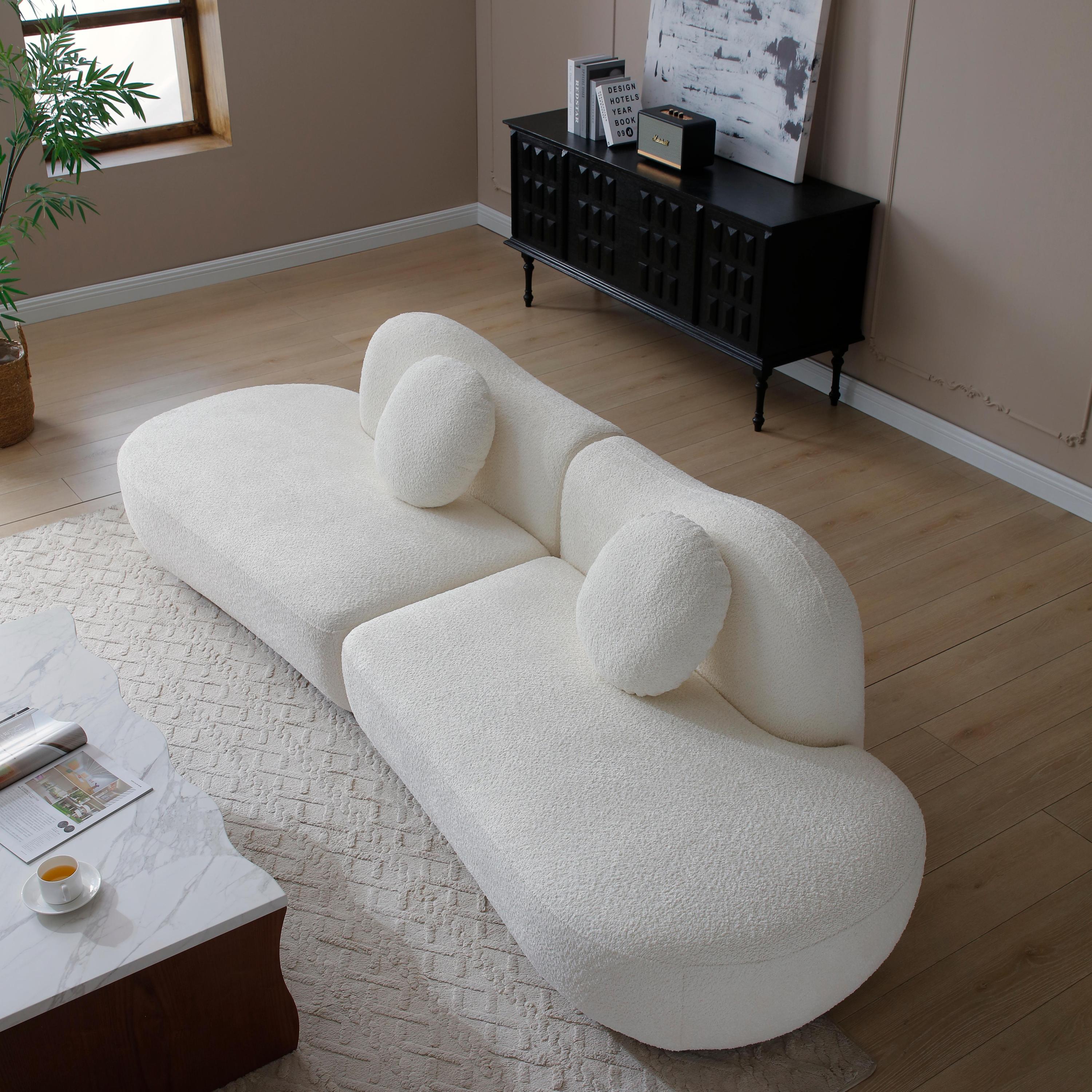 Modern Curved Modular Sofa, Suitable for Living Rooms and Bedrooms With Boucle 3-Seat Sofa, White Color, Curved Backrest, 2 Pillows, Easy to Assemble