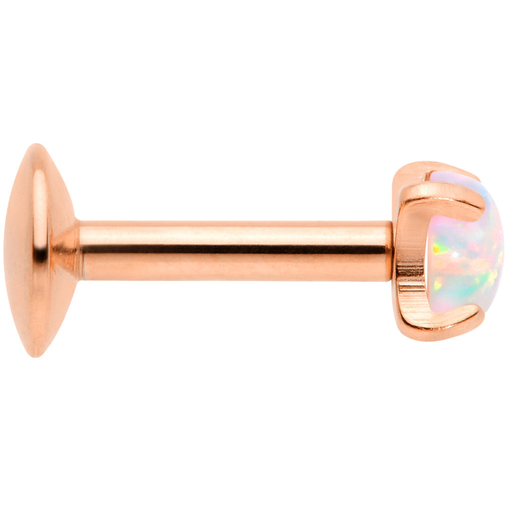 16G 1/4 3mm Syn Opal Rose Gold G23 Titanium Internal Thread Labret
