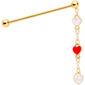 14G Red White Gold Tone Hearts Dangle Industrial Barbell 38mm