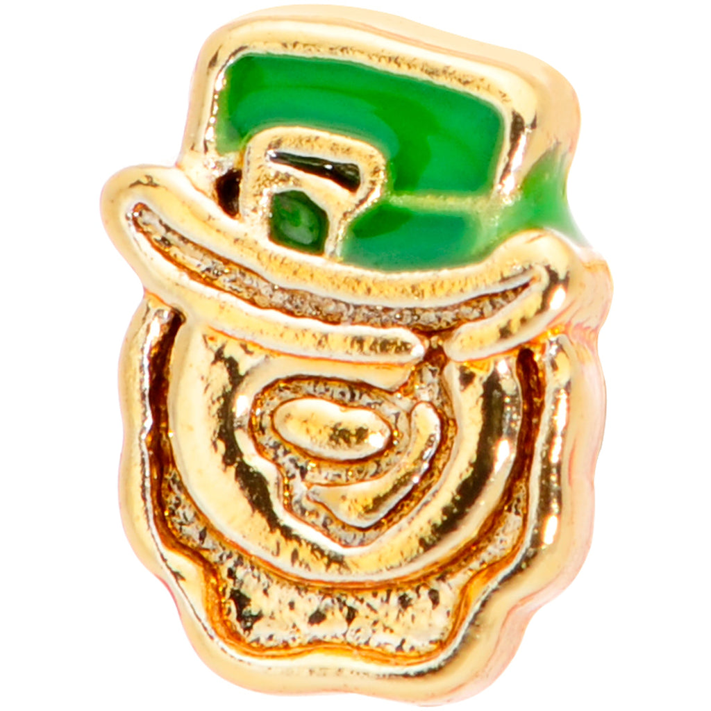 22G 5/16 Green Gold Tone Lucky Leprechaun L Shaped Nose Ring