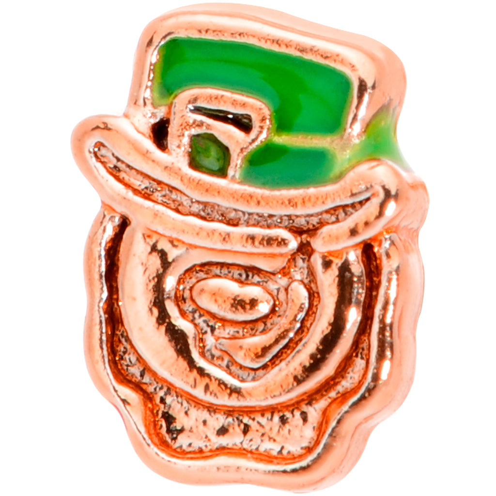 22G 5/16 Green Rose Gold Tone Lucky Leprechaun L Shaped Nose Ring