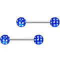 14G 9/16 Blue White Polka Dot UV Ball Barbell Nipple Ring Set