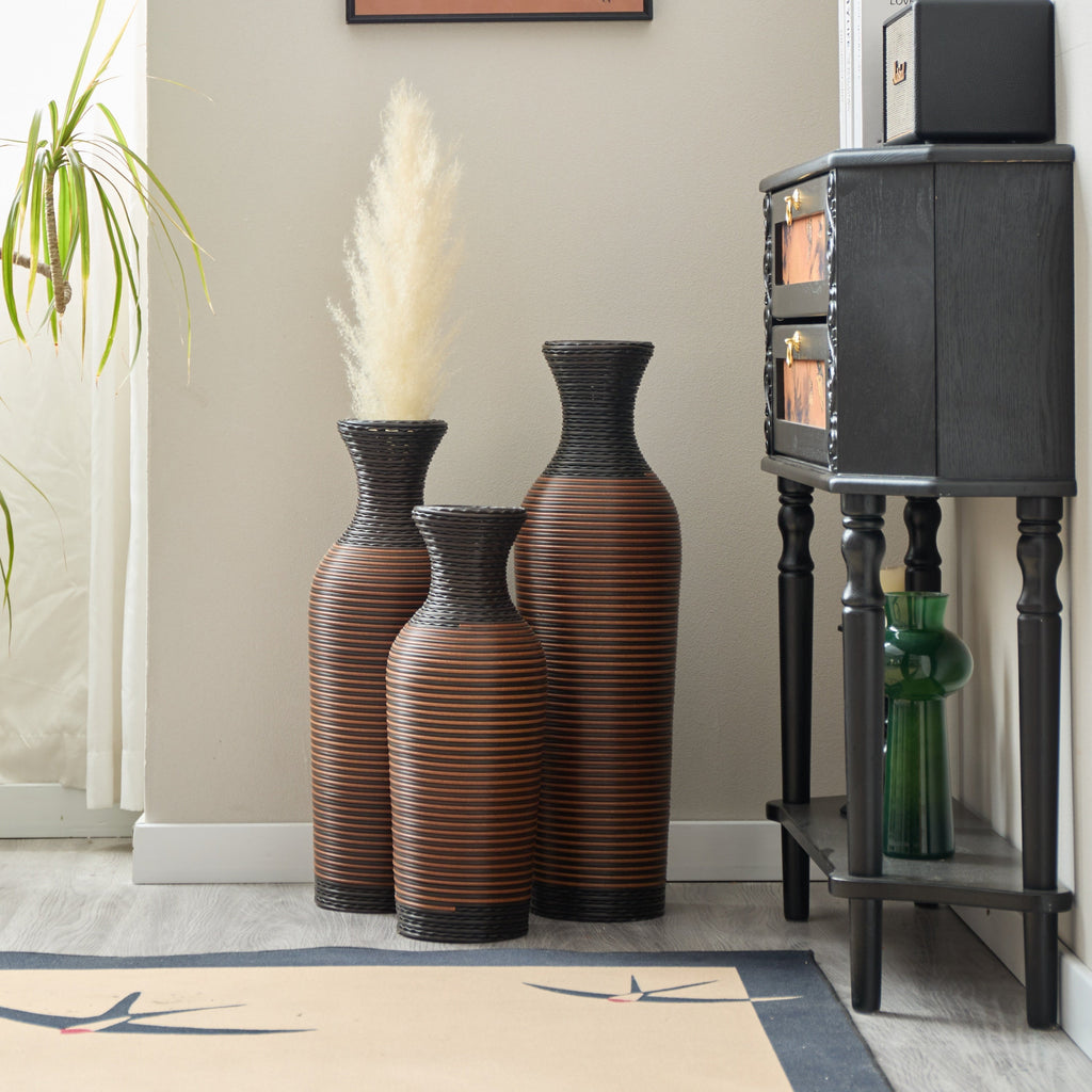 Desktop Vase, Brown Decorative Floor Vase, Classic and Neat Floor Vase, High Independent Flower Stand, Artificial Vine Vase, PVC Floor Vase, Home Decoration Flower Stand Set of 3 pieces