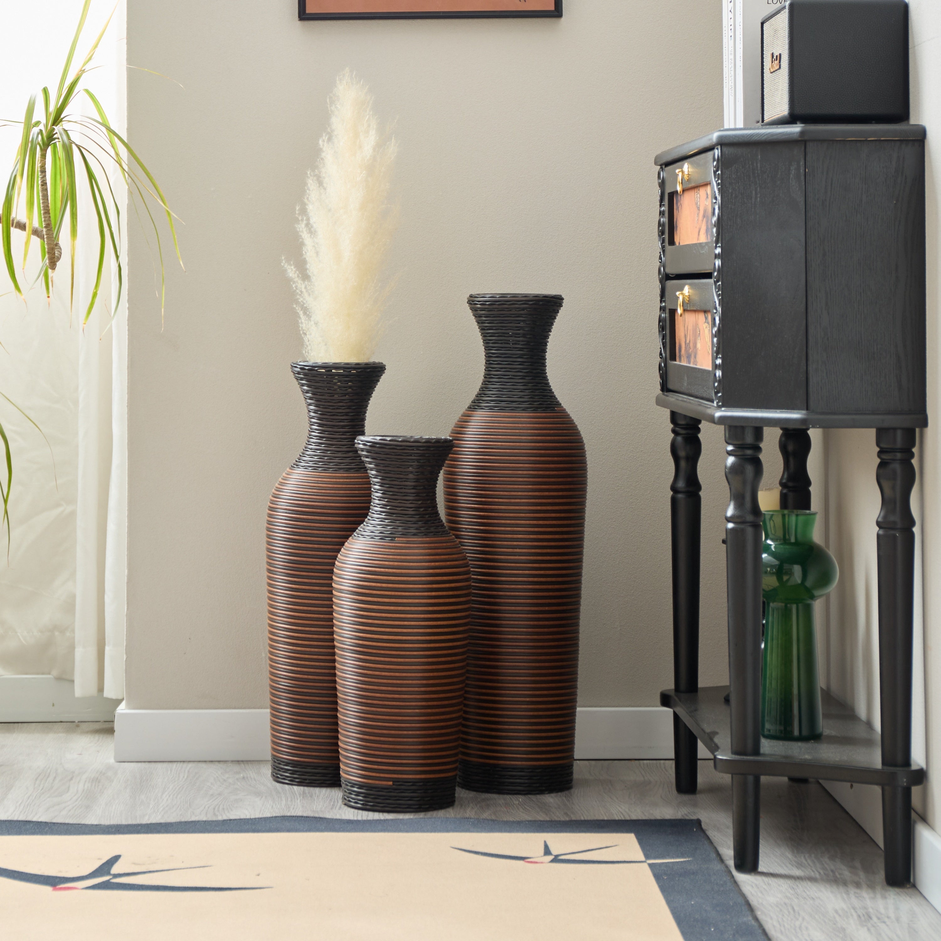 Desktop Vase, Brown Decorative Floor Vase, Classic and Neat Floor Vase, High Independent Flower Stand, Artificial Vine Vase, PVC Floor Vase, Home Decoration Flower Stand Set of 3 pieces