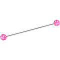 14G Pink White Polka Dot UV Industrial Barbell 38mm