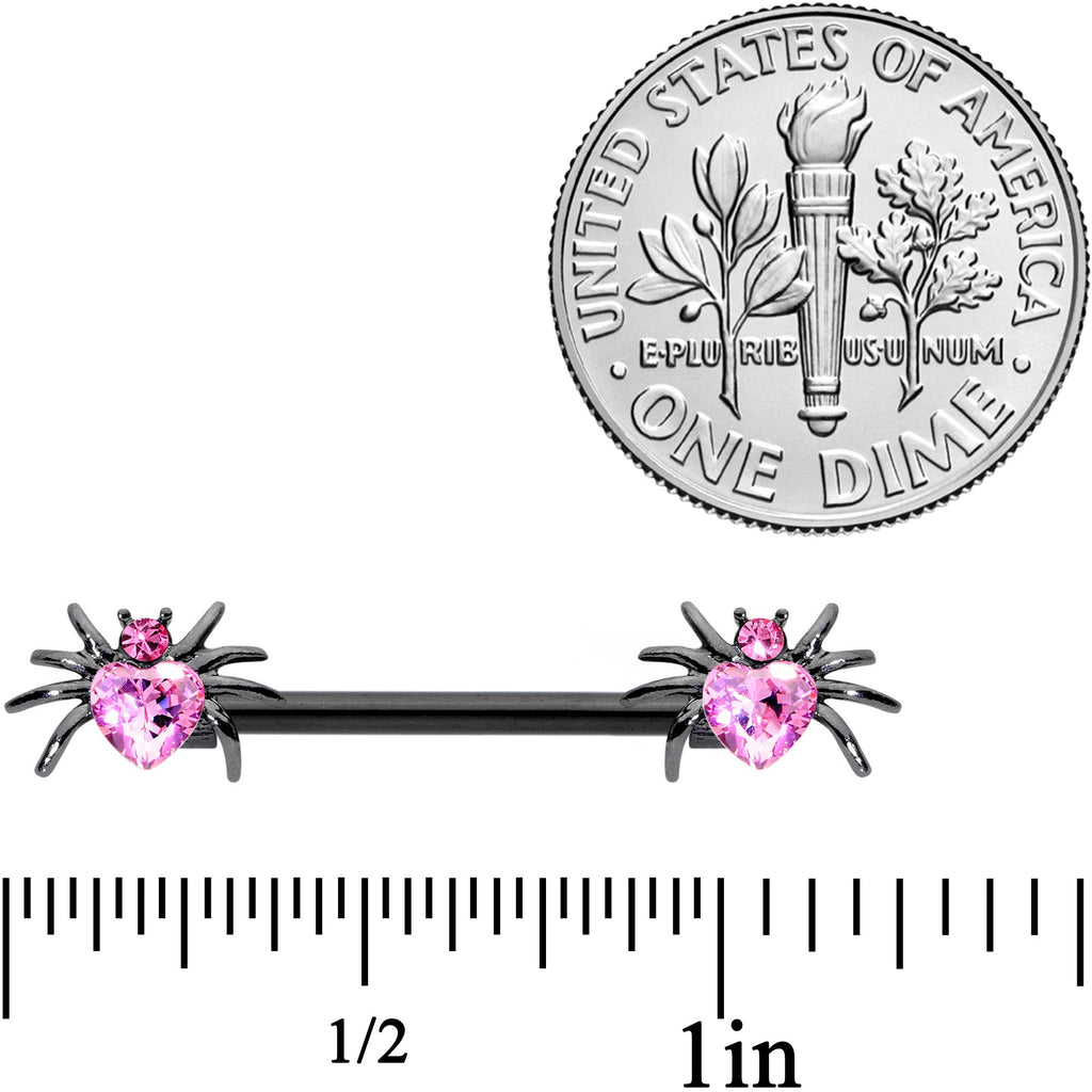 14G 5/8 Pink Gem Black Sexy Heart Spider Barbell Nipple Ring Set