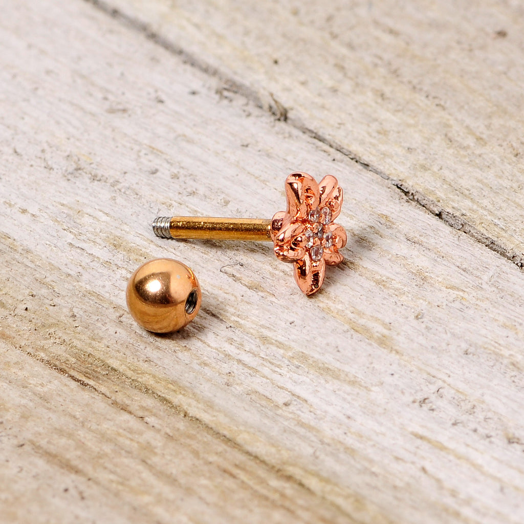 16G 1/4 Clear Gem Rose Gold Tone Flower Cartilage Tragus Earring