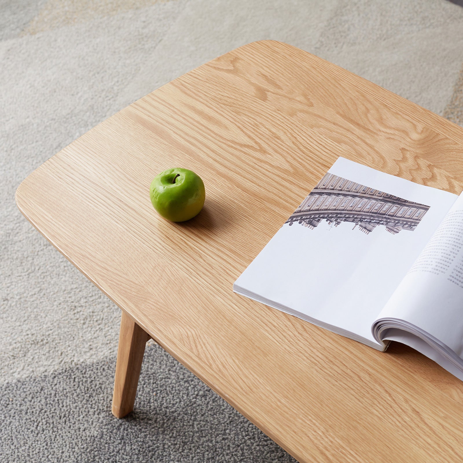 Natural Solid Wood Coffee Table with Storage Shelf, Easy Assembly, Oak Finish, 39.4 Inches