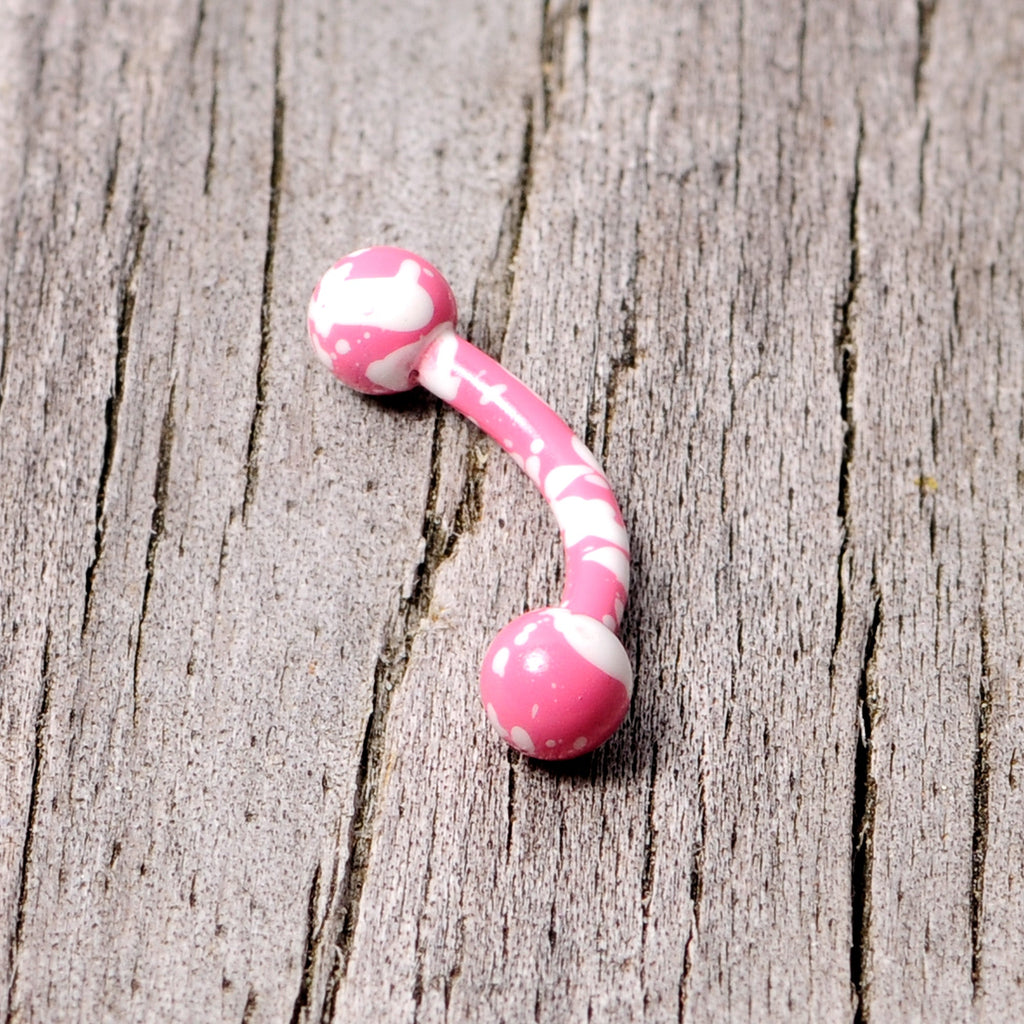 16G 5/16 Pink White Glow in the Dark Curved Eyebrow Ring