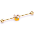 14G Green Gem Gold Tone Butterfly Flower Industrial Barbell 38mm