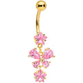 Pink Gem Gold Tone Star Bow Dangle Belly Ring