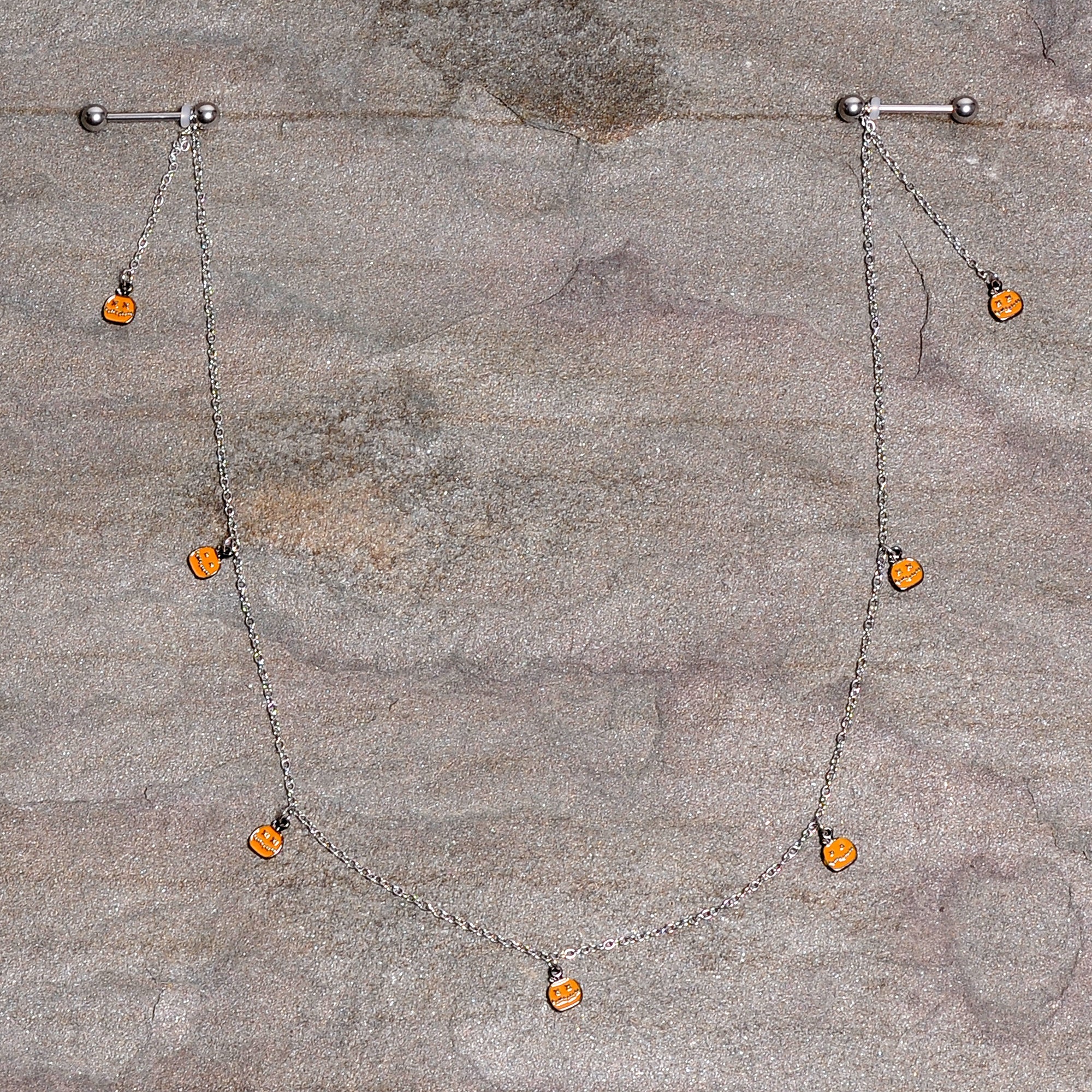 14G 5/8 Orange Pumpkin Patch Halloween Dangle Nipple Chain