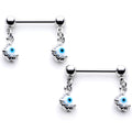14G 5/8 Blue Eyeball Hand Halloween Dangle Nipple Ring Set