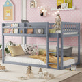 Low Twin Over Twin Bunk Bed, Floor Bunk Bed with Ladder, Solid Wood Twin Bunk Bed for Kids & Juniors, Grey(Expect Arrival Date 2025/11/25)