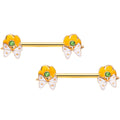 14G 9/16 Green Gem Gold Tone Butterfly Barbell Nipple Ring Set