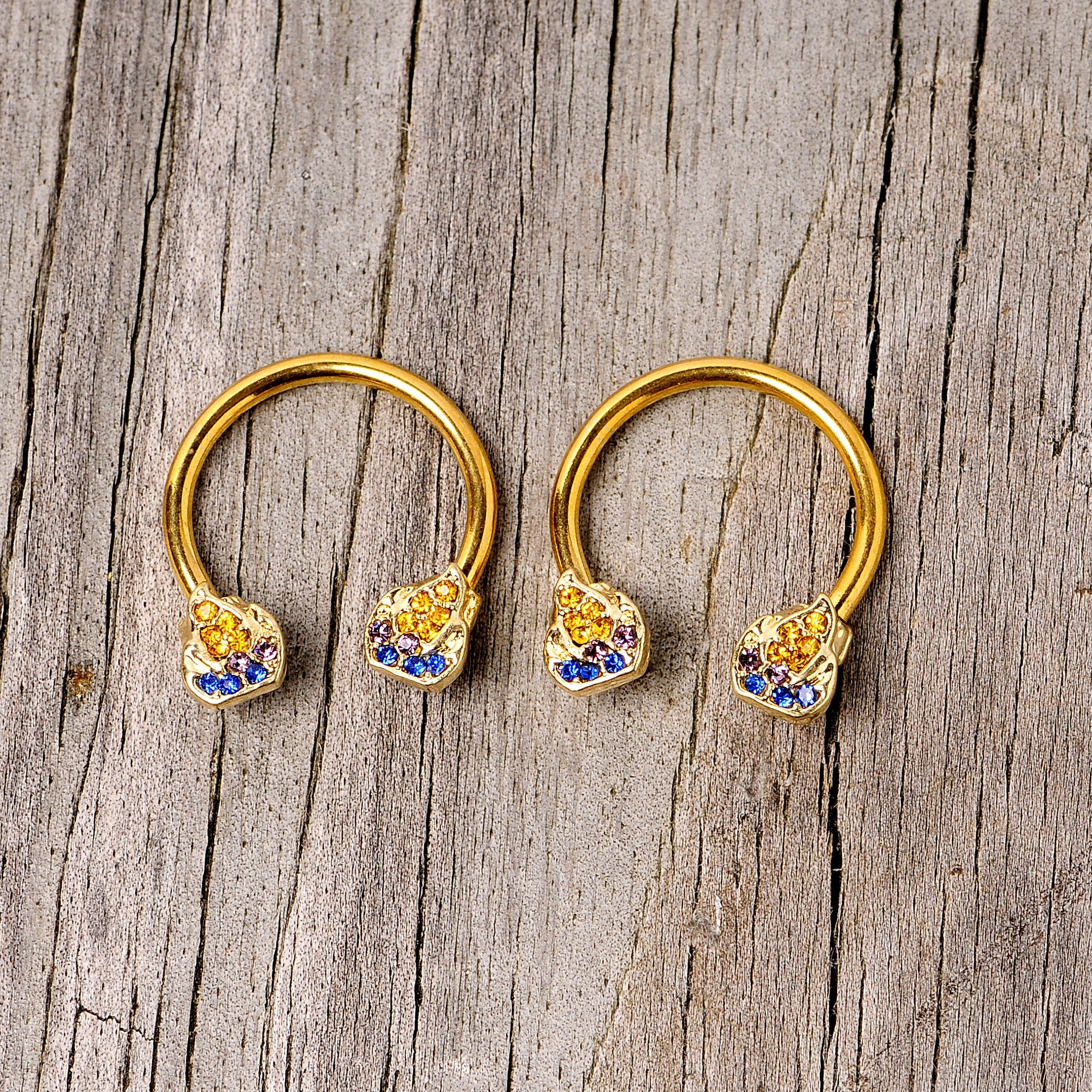 14G 1/2 Orange Gem Gold Tone Candle Horseshoe Nipple Ring Set