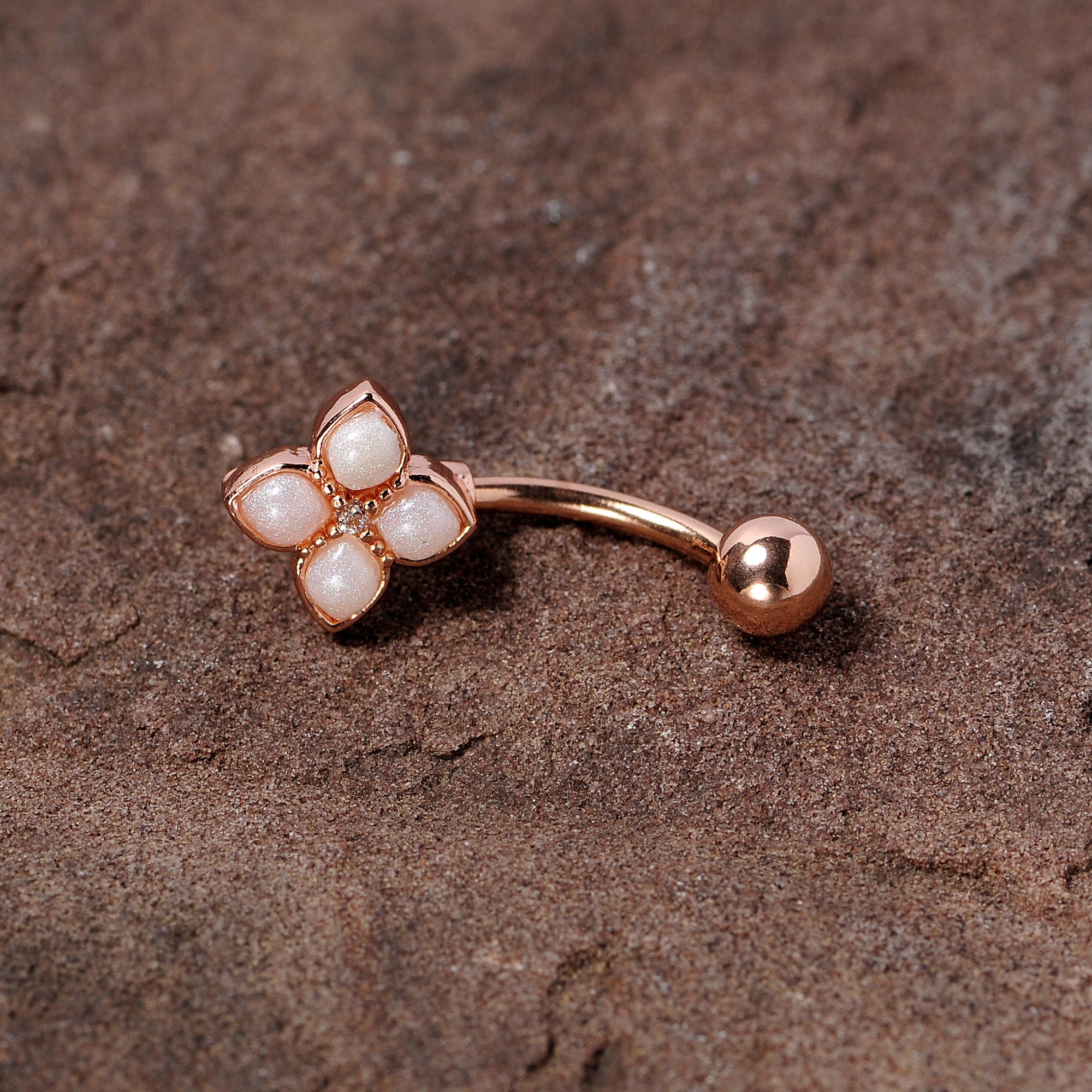 16G 5/16 Clear Gem Rose Gold Tone Rhombus Curved Eyebrow Ring