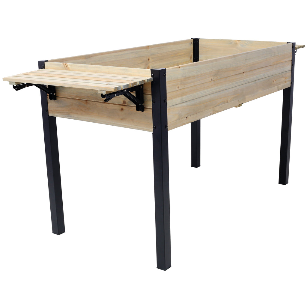 Raised Garden Bed with Metal Legs and Folding Storage Shelf for Outdoor Patio, Deck, Balcony