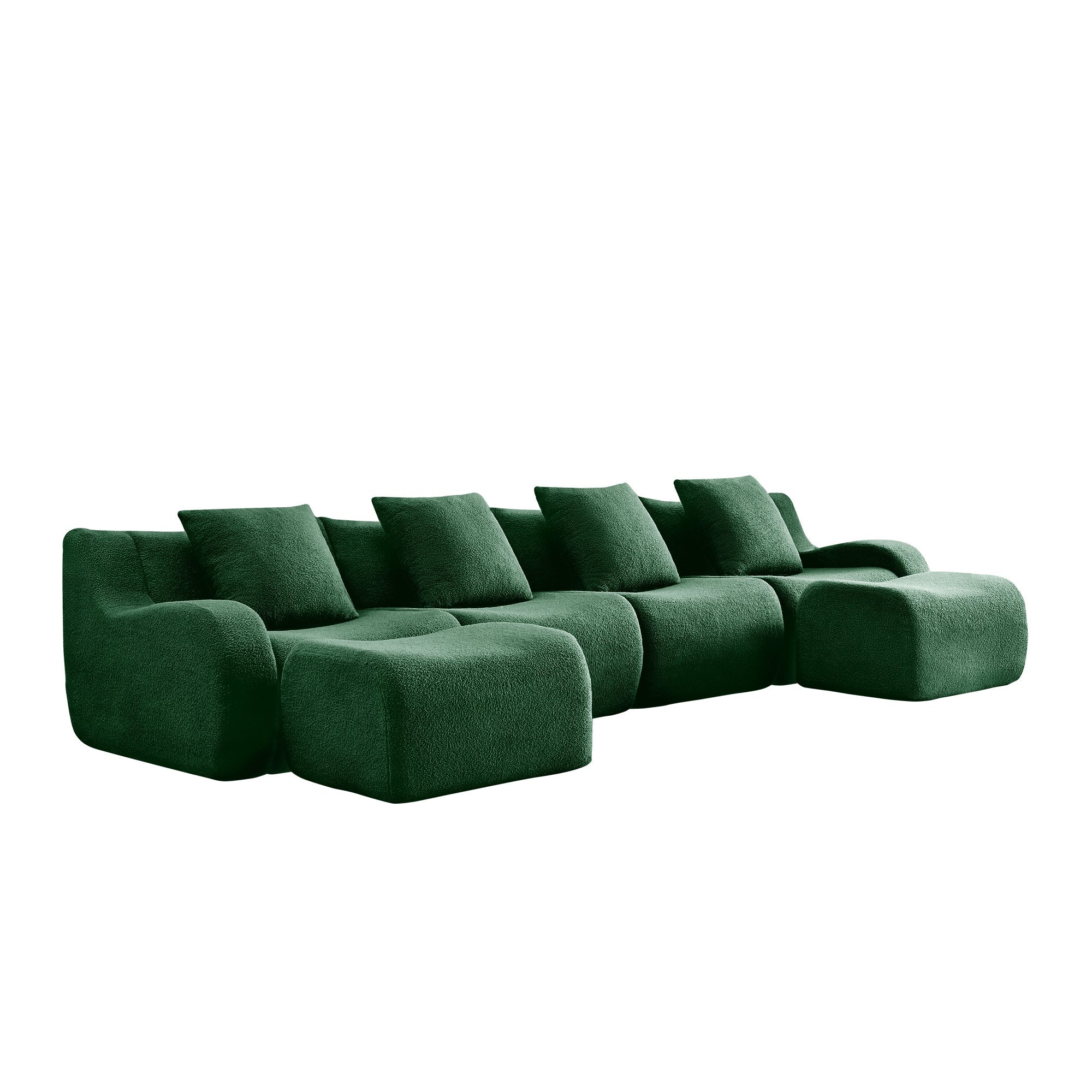 U-Shaped Boneless Sofa,Teddy Fabric No assembly required   Curved armrest,Anti-slip Design,Streamlined Design 32D High Density Sponge,Full Compression Vacuum Packag,For Studies living Rooms,Green