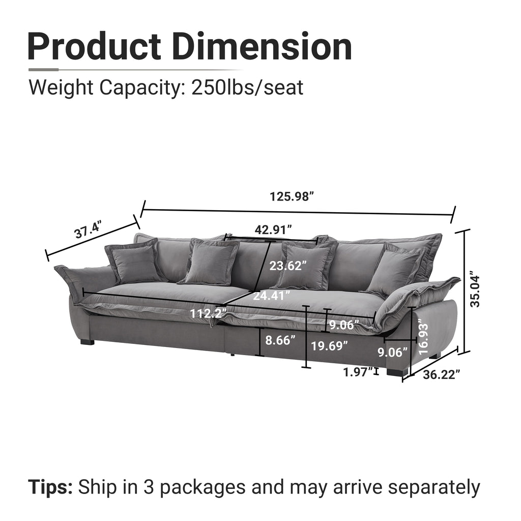 Modular Sectional Sofa, Sailing Design Sofa with Storage, Removable Backrest, Modern Deep Seat Sofa with Throw Pillows for Living Room Bedroom Apartment,Gray