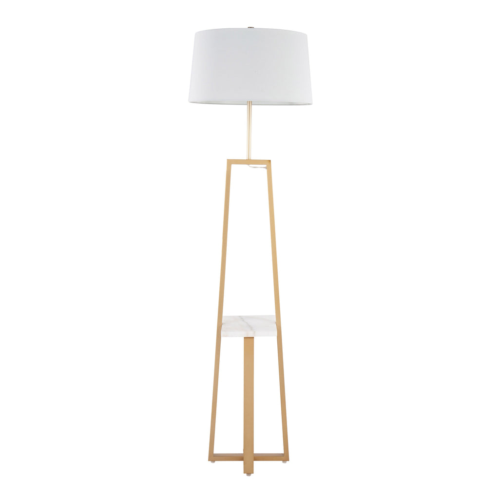 Cosmo Shelf Contemporary/Glam Floor Lamp in White Marble and Gold Metal with White Linen Shade by LumiSource