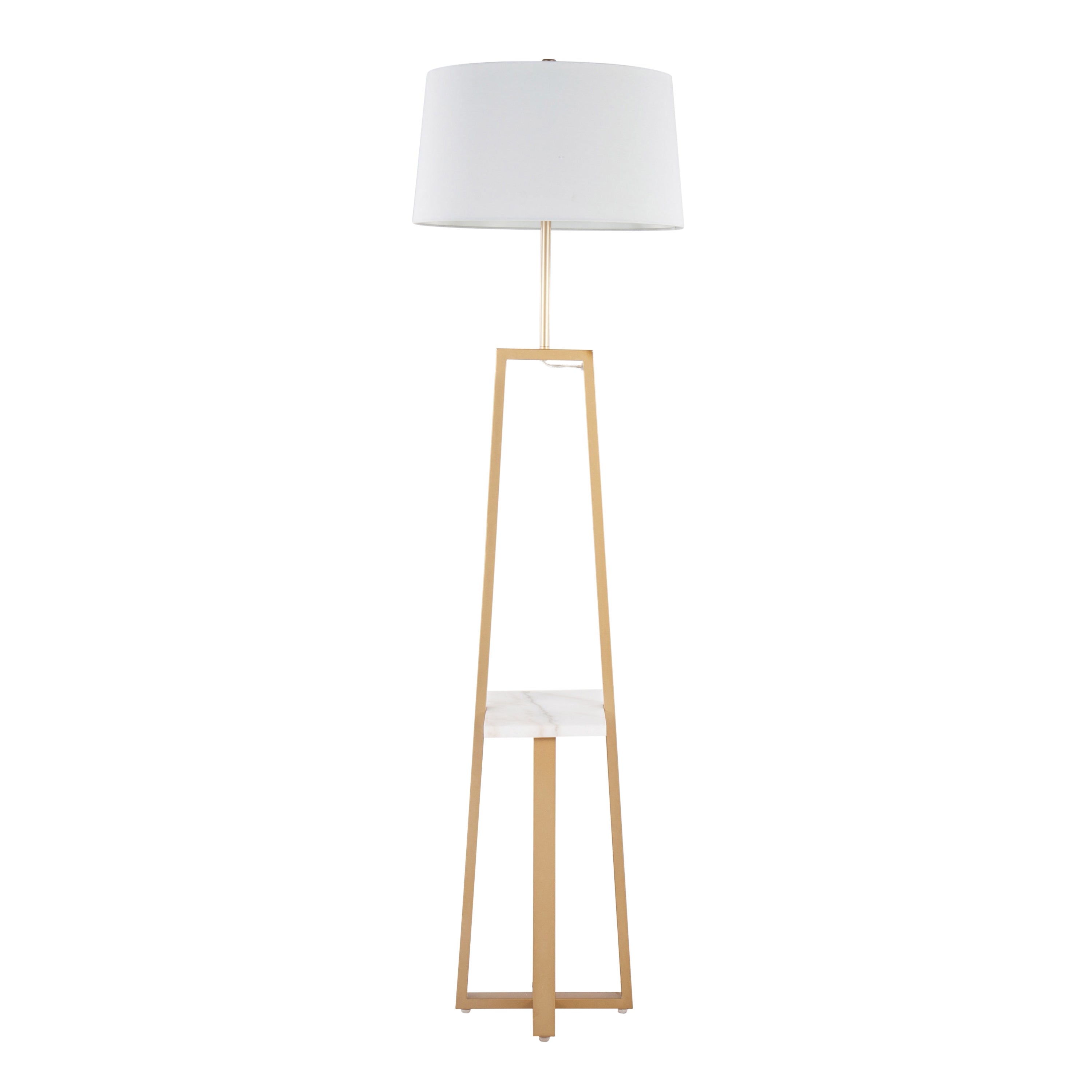 Cosmo Shelf Contemporary/Glam Floor Lamp in White Marble and Gold Metal with White Linen Shade by LumiSource