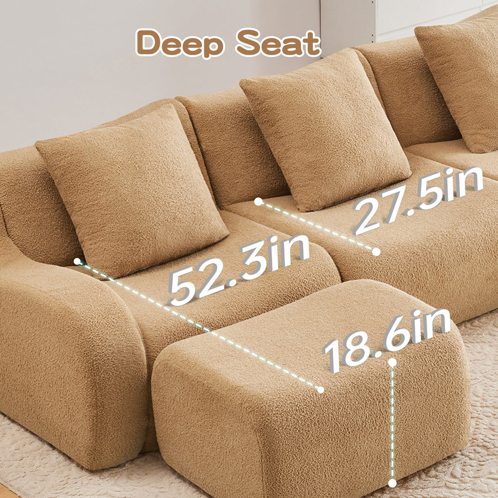 U-Shaped Boneless Sofa,Teddy Fabric No assembly required   Curved armrest,Anti-slip Design,Streamlined Design 32D High Density Sponge,Full Compression Vacuum Packag,For Studies living Rooms,Camel