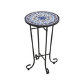 French Country Patio Side Table with Vibrant Tile Top, Blue and Black, Ceramic Tile and Iron, 14x14x23.25 Inches