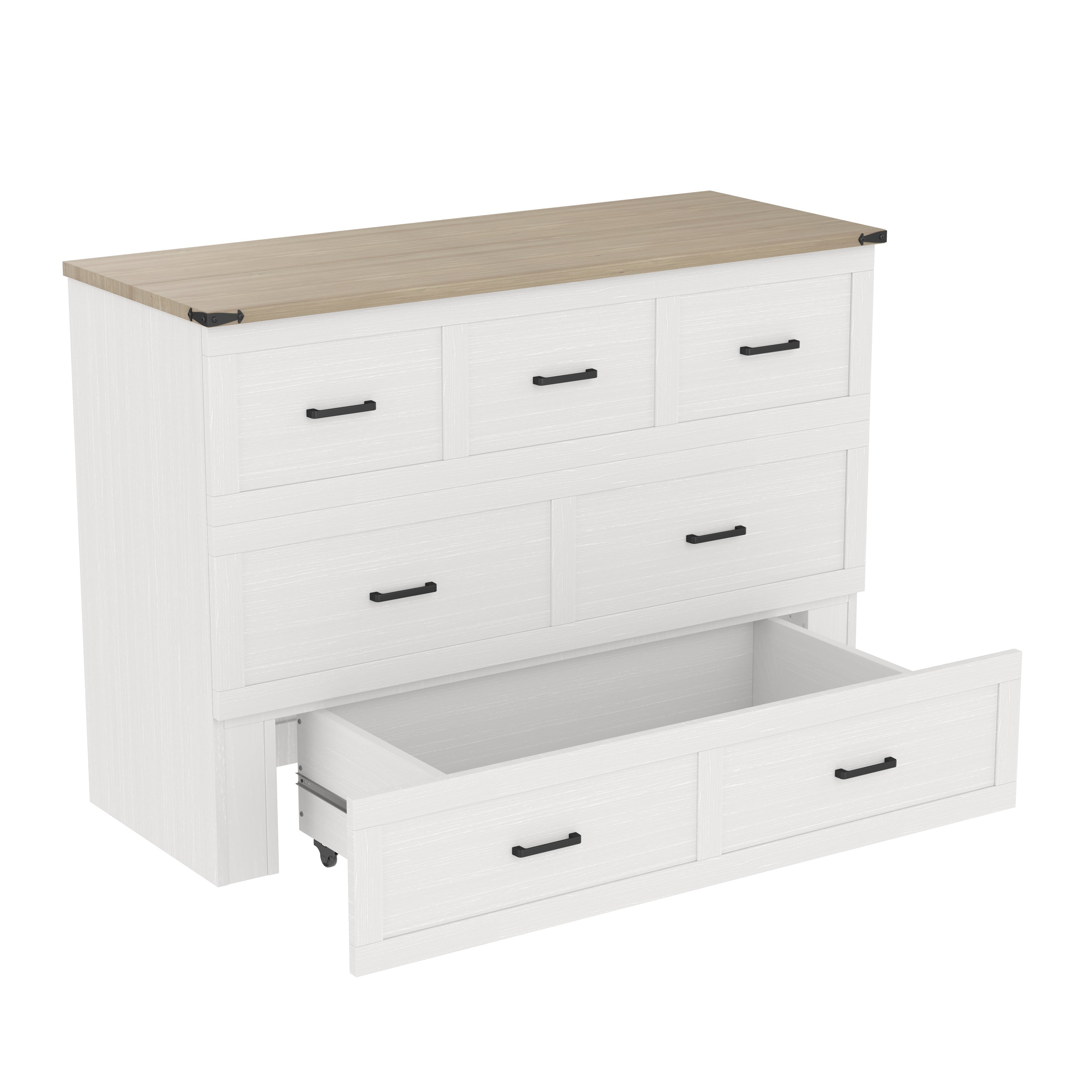 Murphy Bed Cabinet Queen Size with Charging Station, Multi-Functional Foldable Platform Bed with 1 Large Storage Drawer for Guest Room, Small Bedroom, White