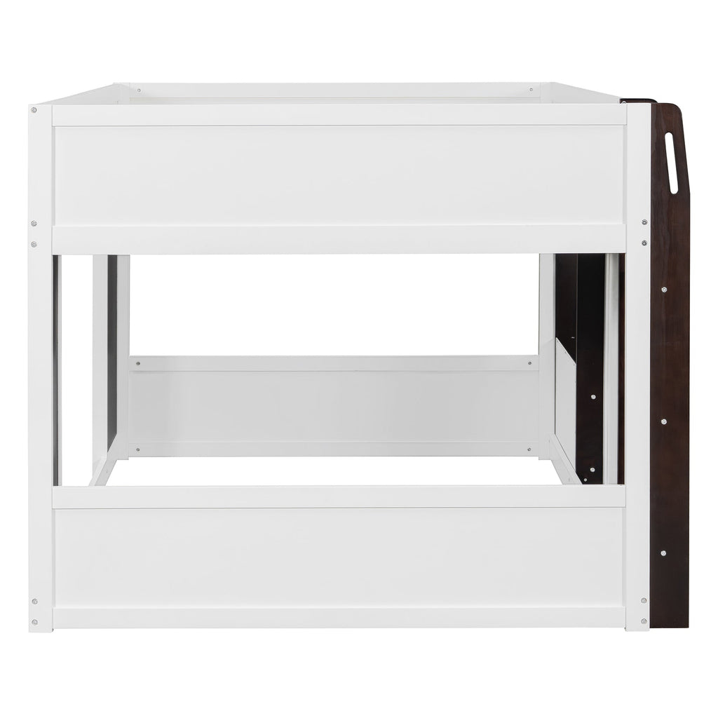 Full Loft House Bed with Playhouse & Storage, Modern Wood Cabin Bed for Kids/Teens, White+Espresso