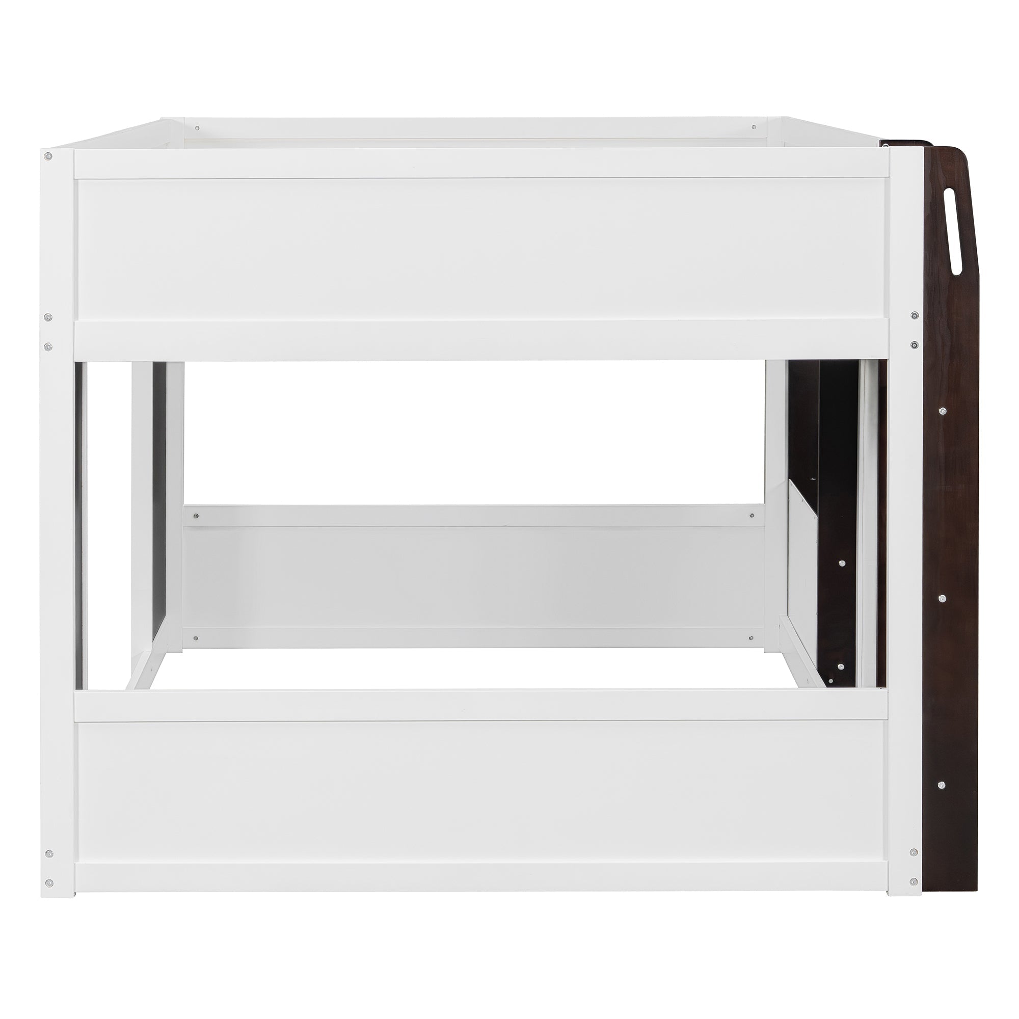 Full Loft House Bed with Playhouse & Storage, Modern Wood Cabin Bed for Kids/Teens, White+Espresso