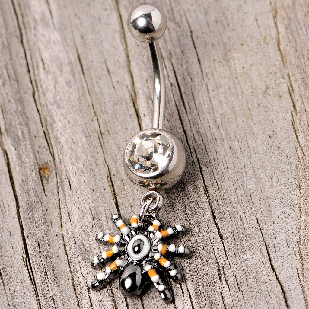Clear Gem Tarantula Spider Halloween Dangle Belly Ring