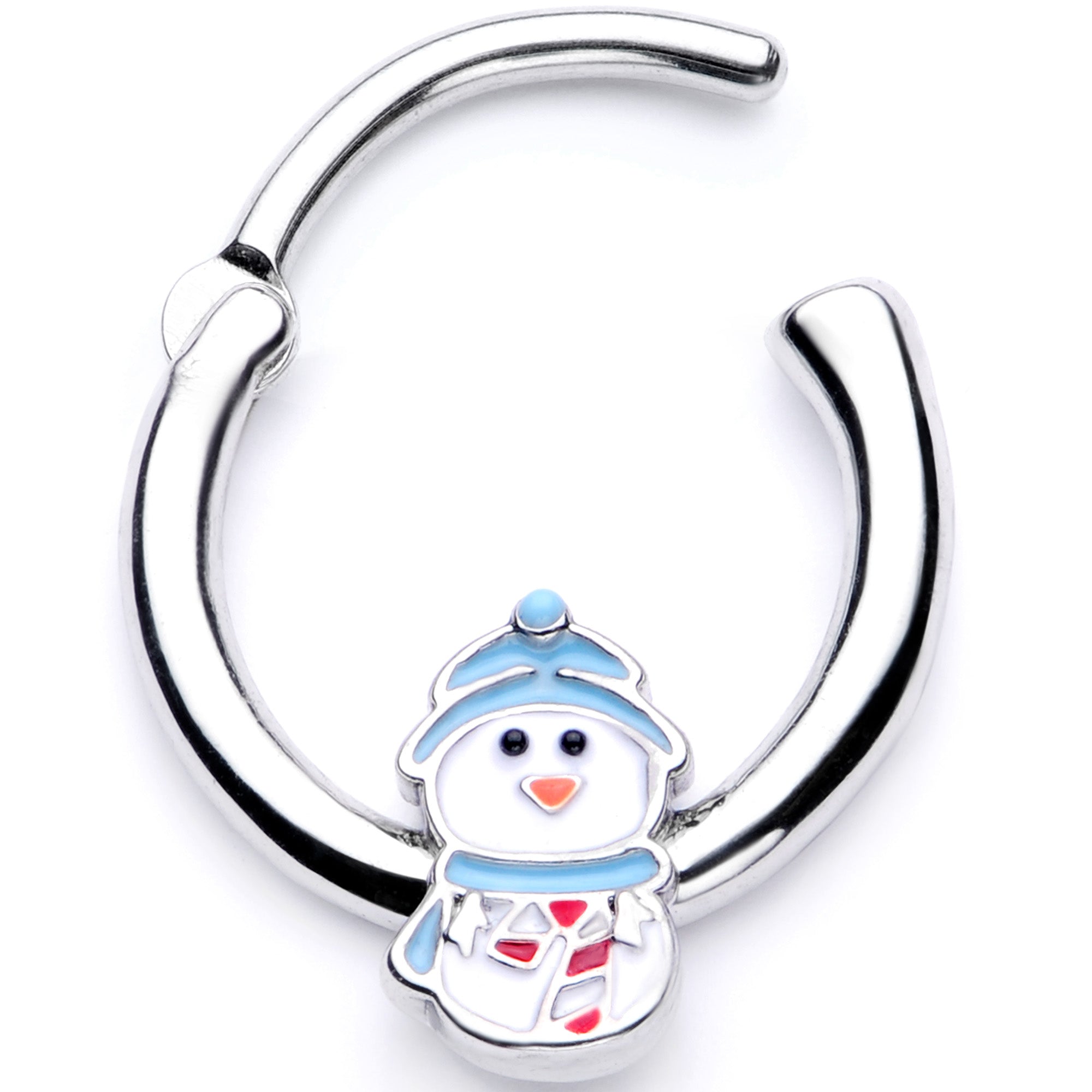 16G 3/8 Snowman Winter Holiday Christmas Septum Clicker