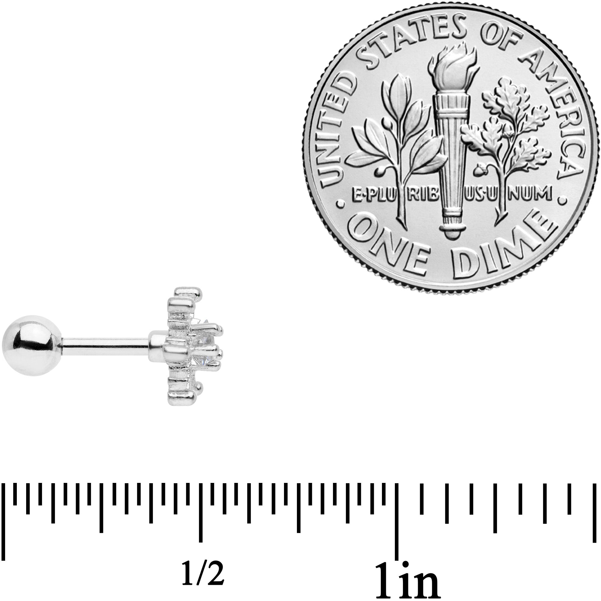 16G 1/4 Clear Gem Winter Snowflake Cartilage Tragus